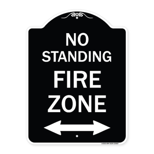 Signmission No Standing Fire Zone W/ Bidirectional Arrow Heavy-Gauge Aluminum Sign, 24" x 18", BW-1824-23587 A-DES-BW-1824-23587 - main
